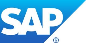 A blue and white logo for sap.