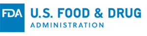 A blue and white logo of food administration